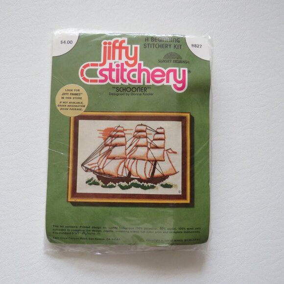 Jiffy Stitchery Clipper Schooner Yacht Ships Lot of 3 Needlepoint Vintage Kits - Picture 4 of 7